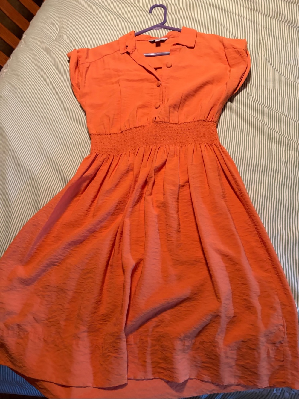 Midi Shirred-Waist Dress in Vibrant Orange